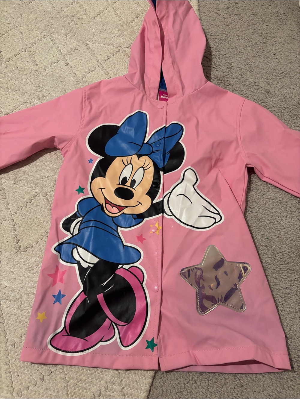 Disney Pink Minnie Mouse Hooded Raincoat with Blue Accents
